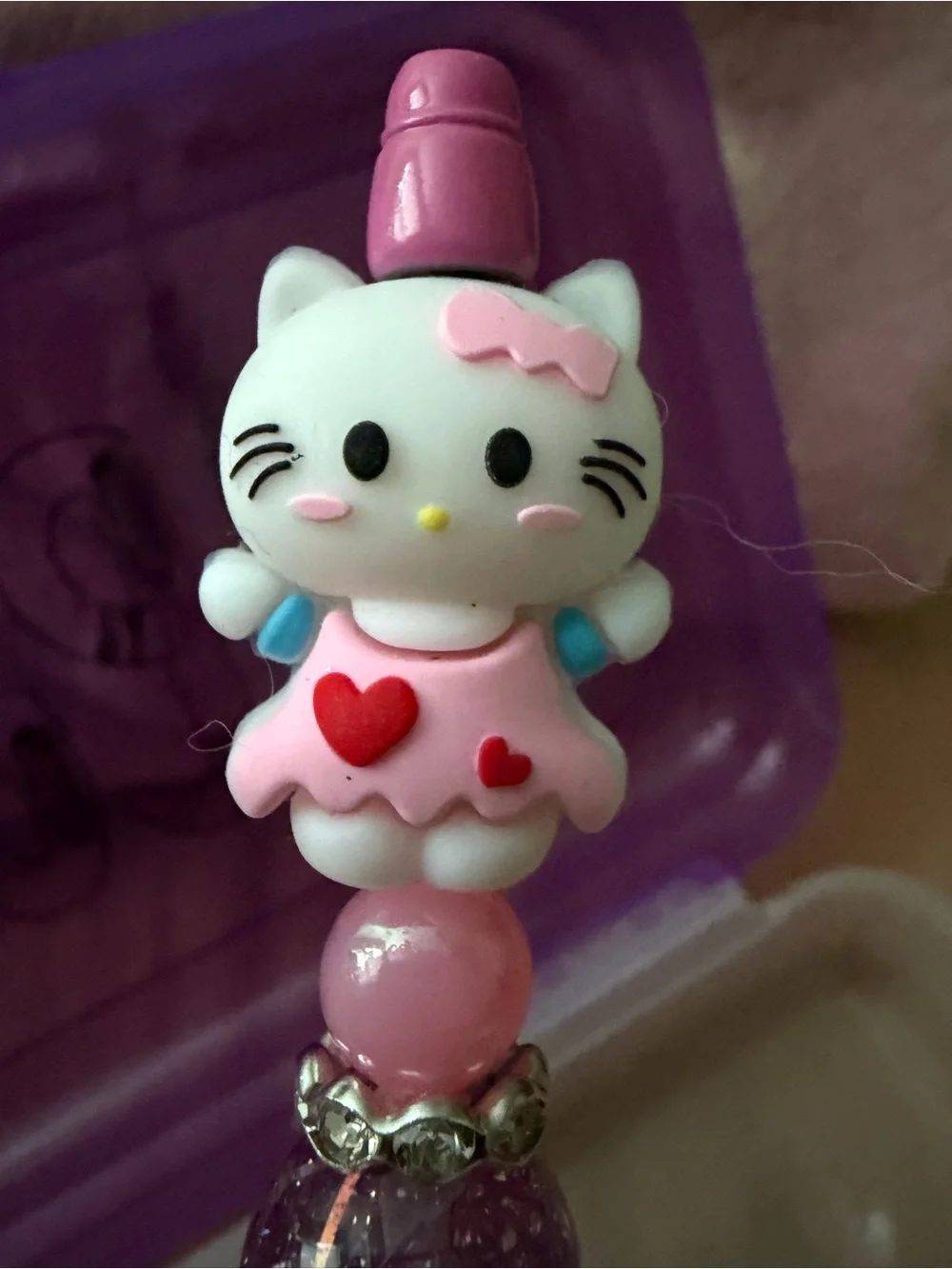 Custom Hello Kitty and My Melody Beaded Pink Ombre Ballpoint Pen